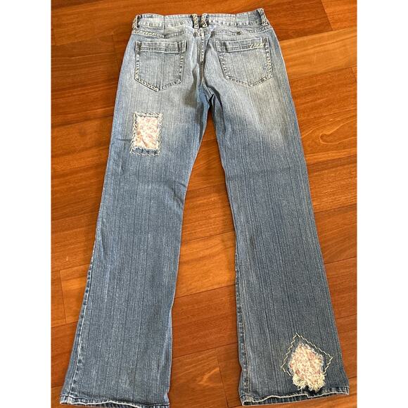 Y2K Anchor Blue Floral Patchwork Wide Leg Jeans - Picture 2 of 8